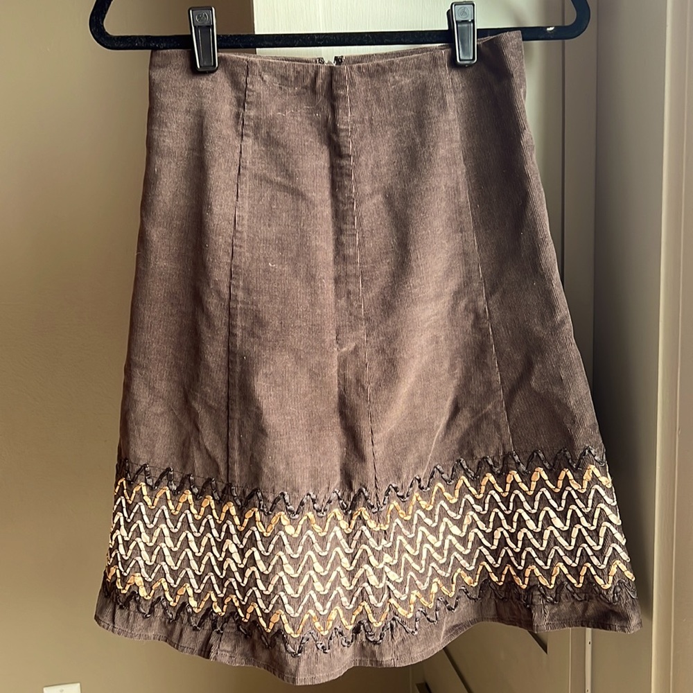 Boden size 2 uk 6 brown embroidered lined cotton corduroy skirt, A-line
